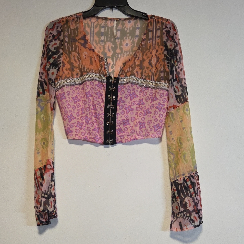 Free People Multicolor Sheer Long Sleeve Blouse